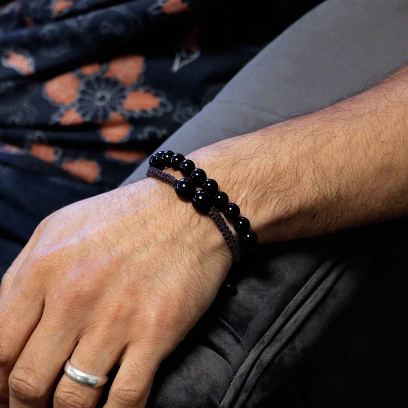 Gemstone Double Power Braclets- Black Agate