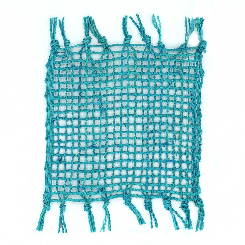 Seagrass Fringe Natural Coaster - Turquoise