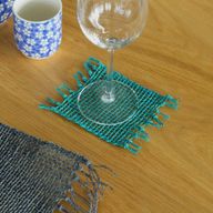 Seagrass Fringe Natural Coaster - Turquoise
