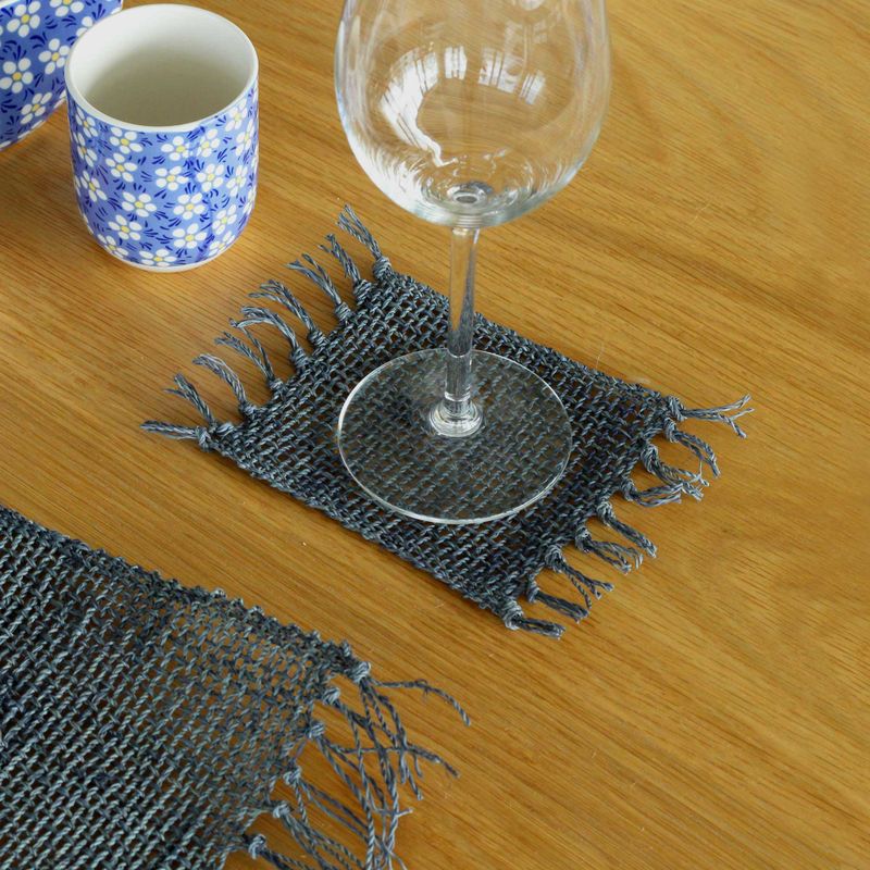 Seagrass Fringe Natural Coaster - Charcoal