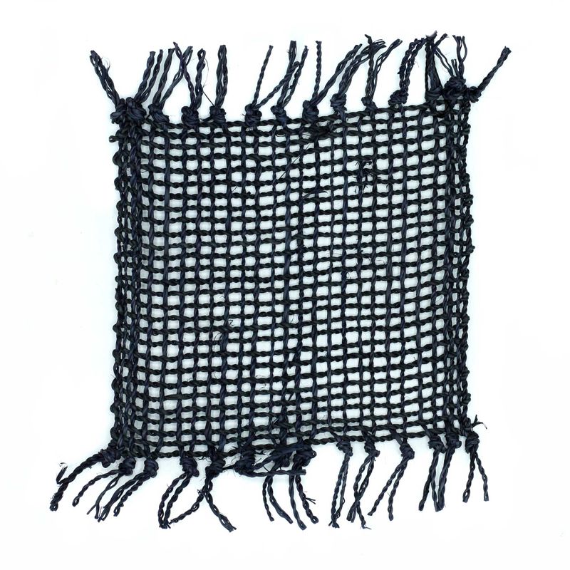 Seagrass Fringe Natural Coaster - Black