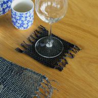 Seagrass Fringe Natural Coaster - Black