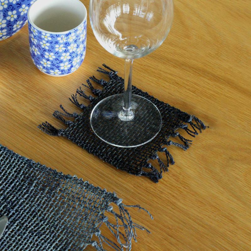 Seagrass Fringe Natural Coaster - Black
