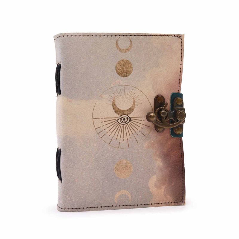 Leather "Moon Phases" Deckle-edge Notebook 17.5x12.5x3cm