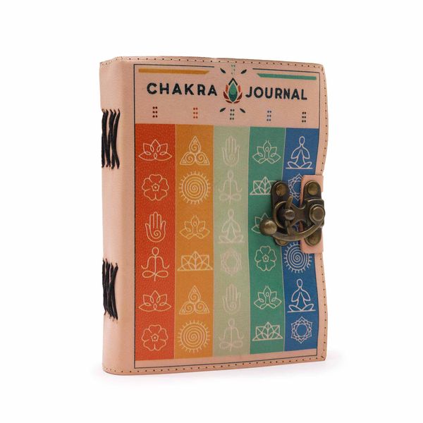 Leather Seven Chakra Colours Deckle-edge Notebook 17.5x12.5x3cm