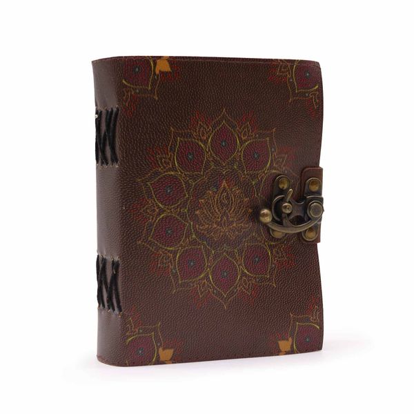 Leather Lotus Mandala Deckle-edge Notebook 17.5x12.5x3cm