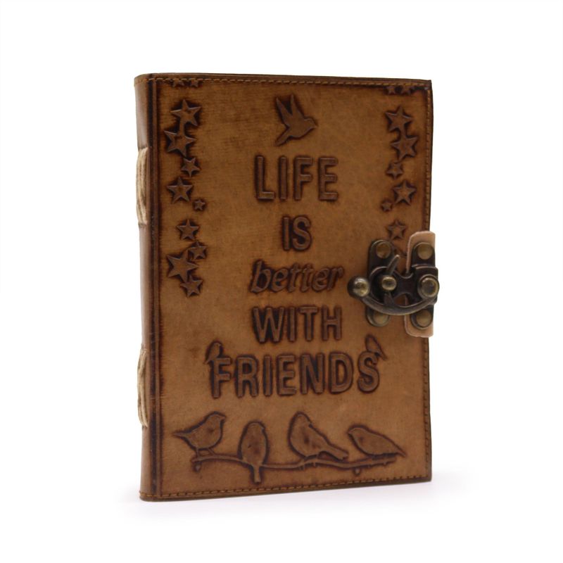 Leather Journal - Life is Better with Friends 17.5x12.5x3cm - Light Tan