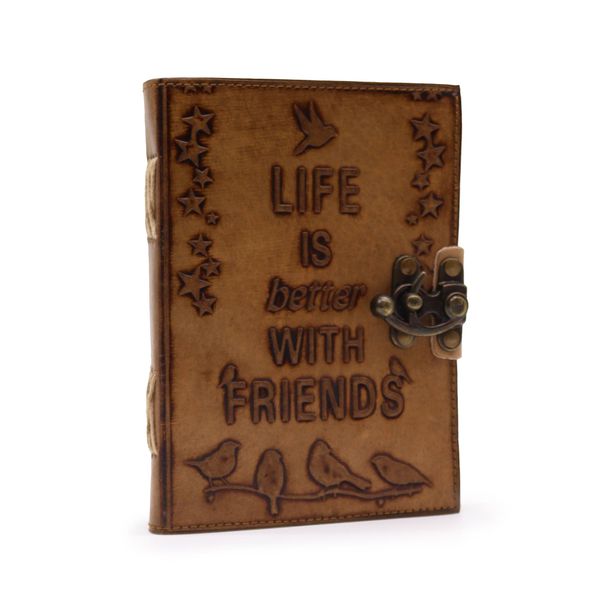 Leather Journal - Life is Better with Friends 17.5x12.5x3cm - Light Tan