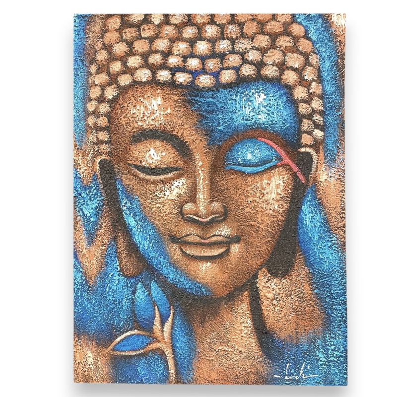 Buddha Painting - Bronze & Blue Flower