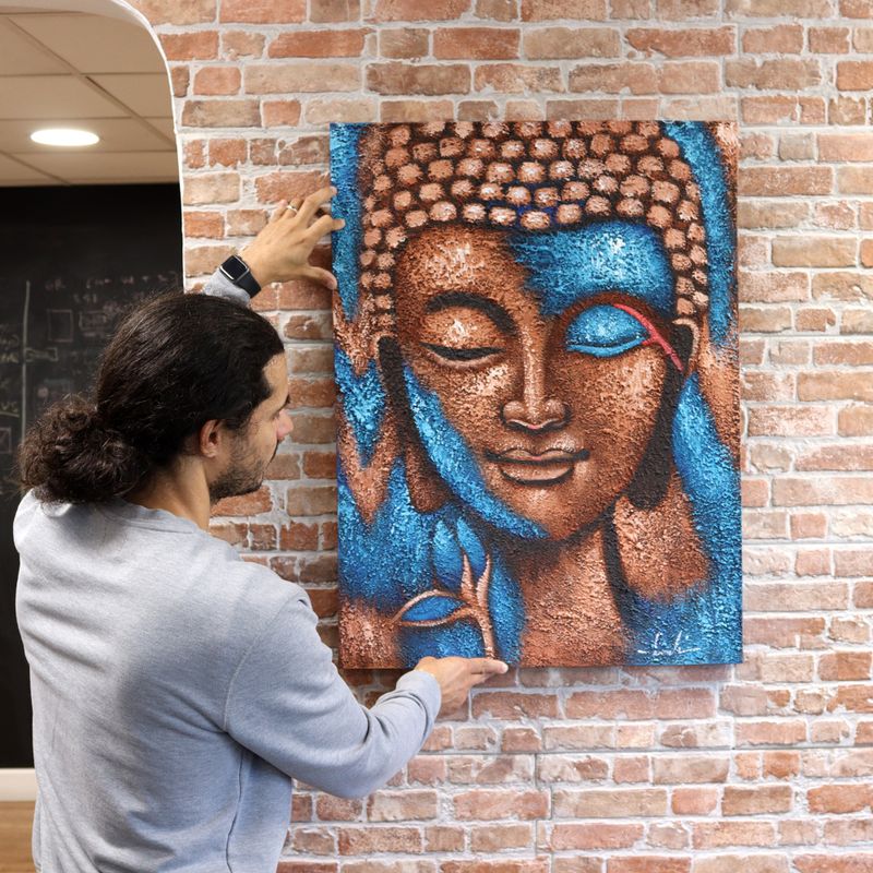 Buddha Painting - Blue & Gold Flower