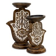 Mango Wood Candle Stand - Hamsa - Large 25x18cm