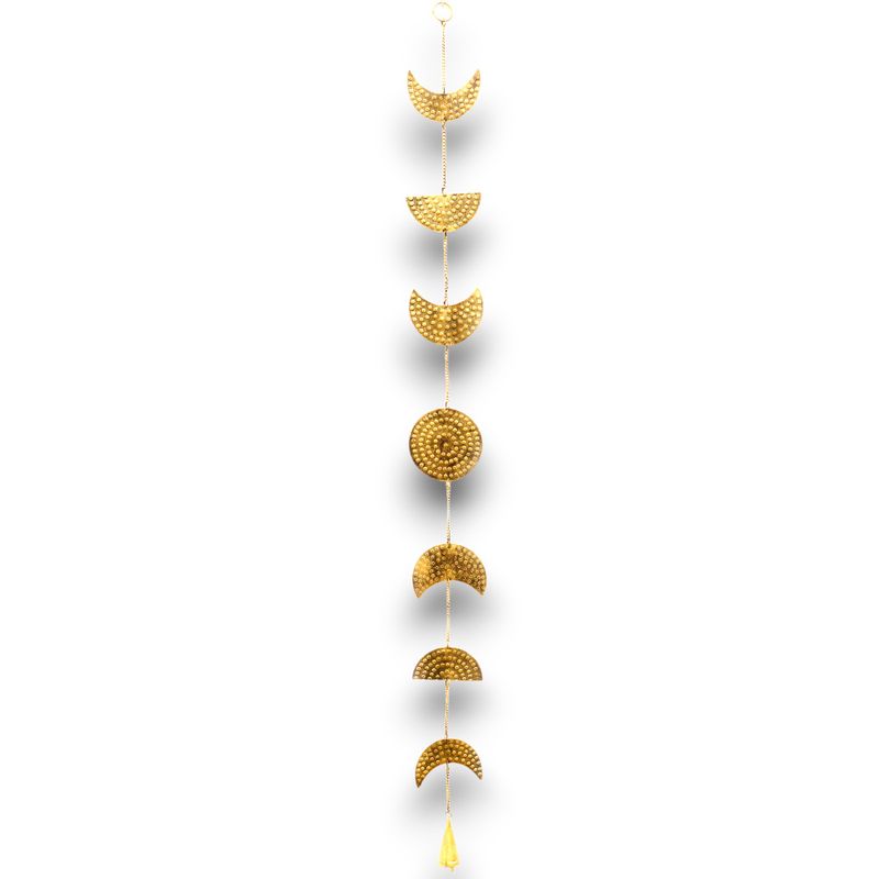 Indian Chimes - Brass Moon Phases Drop with Bell - 115cm