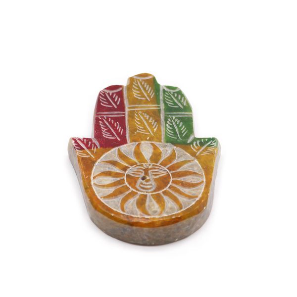 Soapstone Hamsa Incense Holder 9x6cm -Sun Face