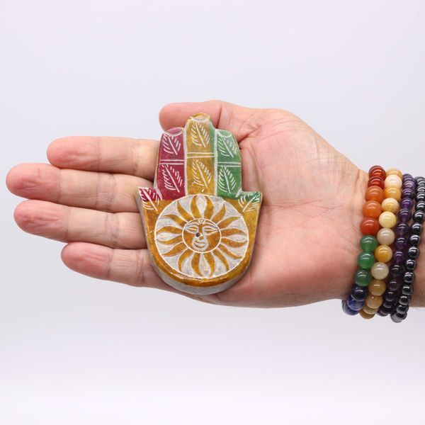 Soapstone Hamsa Incense Holder 9x6cm -Sun Face