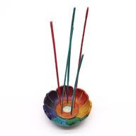 Soapstone Lotus Flower Incense Holder 10x3cm - Chakra Colours