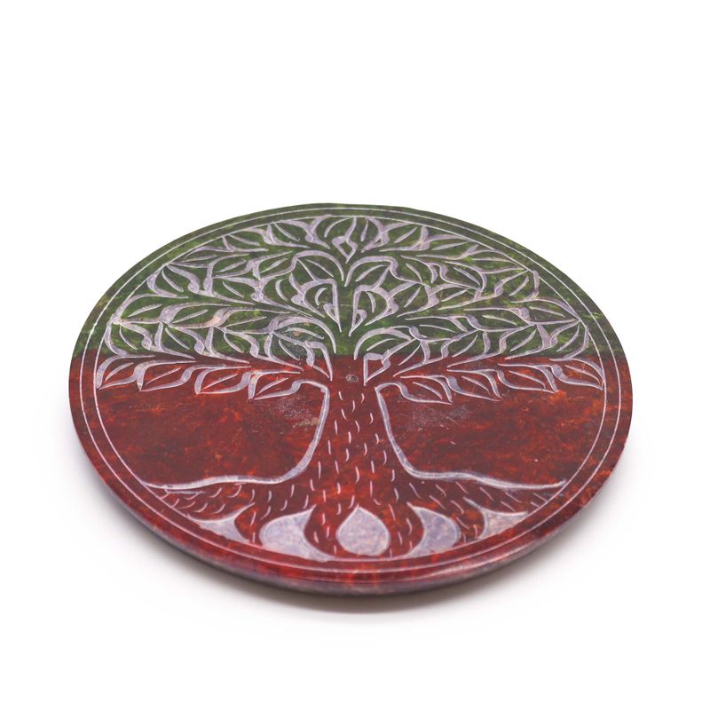 Soapstone Disc Incense Holder 10cm - Tree of Life