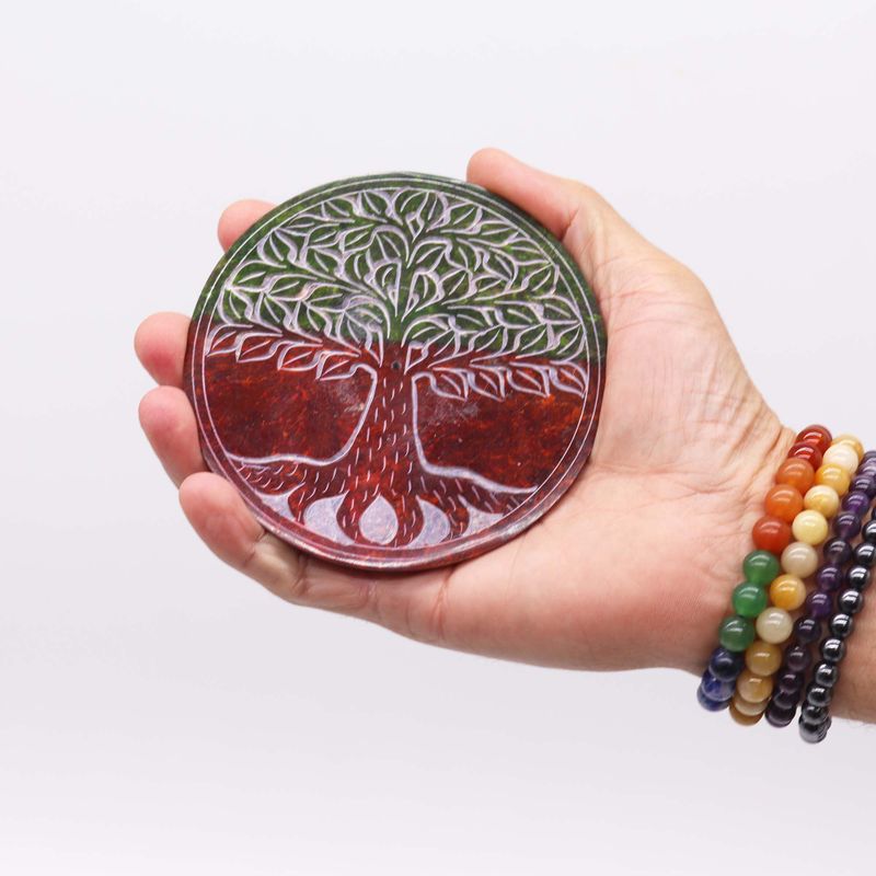 Soapstone Disc Incense Holder 10cm - Tree of Life