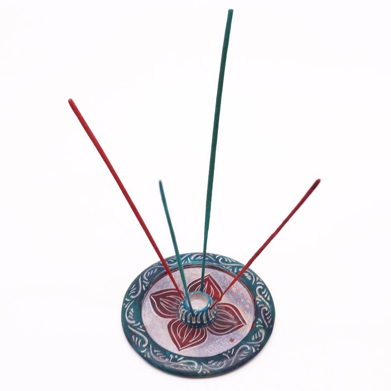 Soapstone Disc Incense Holder 12cm - Four Petal (cone & incense holder)