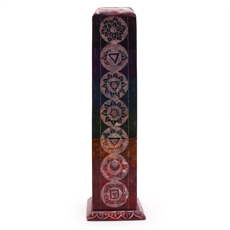 Soapstone Square Tower Incense Holder 25cm - 7 Charkras