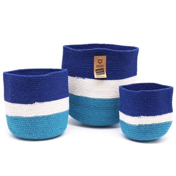 Set of 3 Jute Baskets - Evil Eye - 15 cm / 20 cm / 25 cm