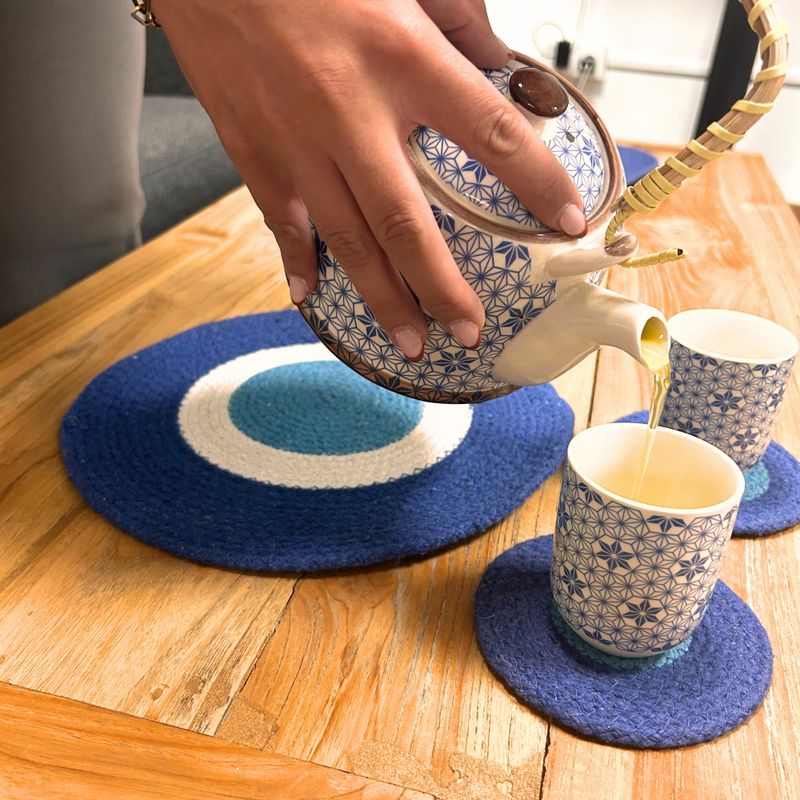 Set of Jute Coasters and Placemats - Evil Eye - 4 of each
