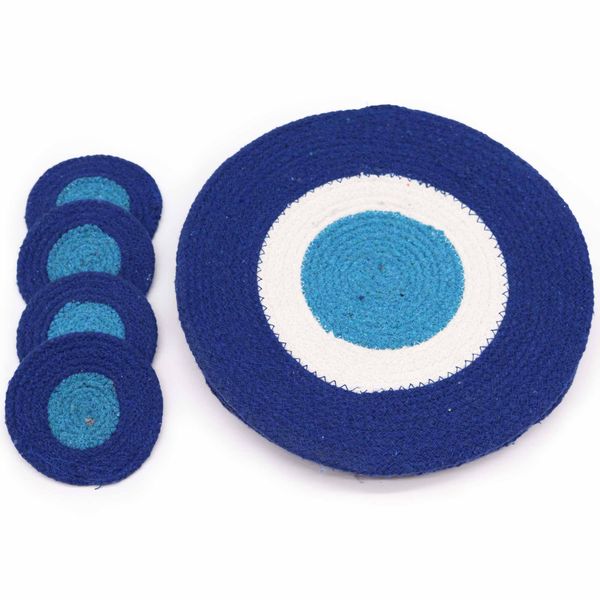 Set of Jute Coasters and Placemats - Evil Eye - 4 of each