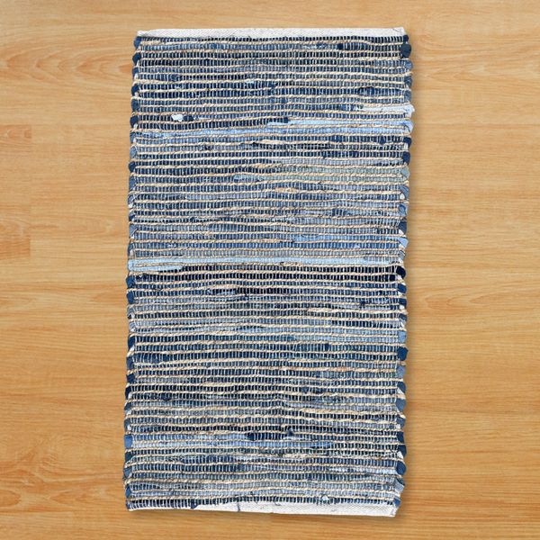 Medium Jute and Recycled Cotton Rug - 90x150cm - Blue