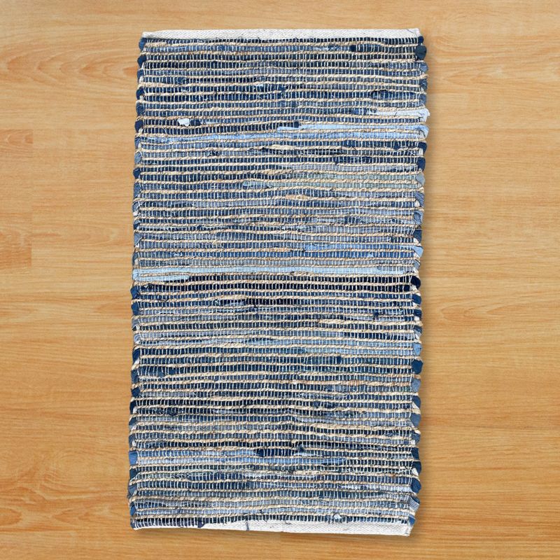 Medium Jute and Recycled Cotton Rug - 90x150cm - Blue
