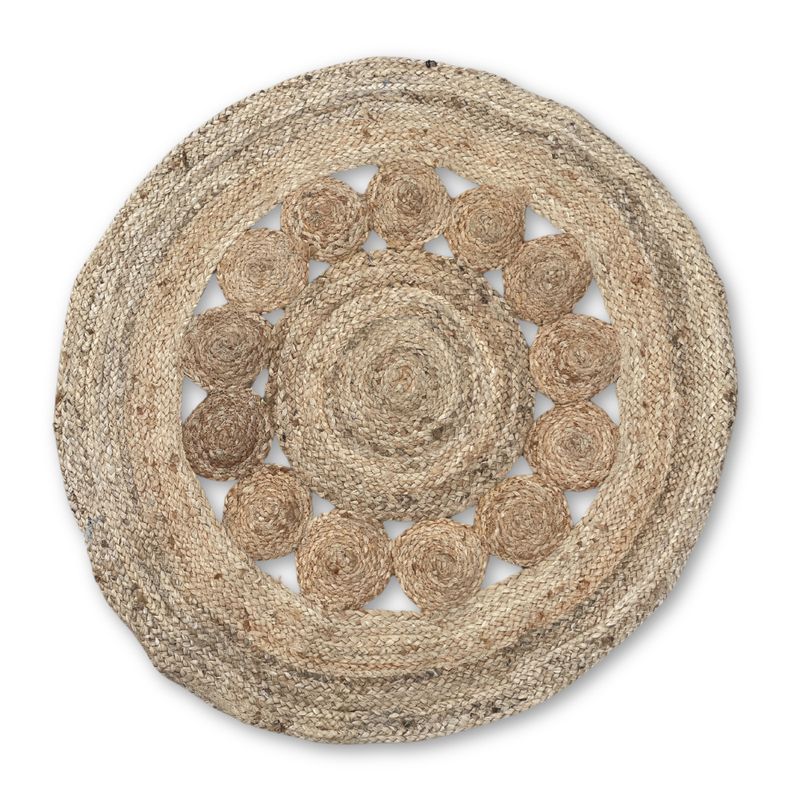 Round Soft Jute Rug Circles Inside 90cm
