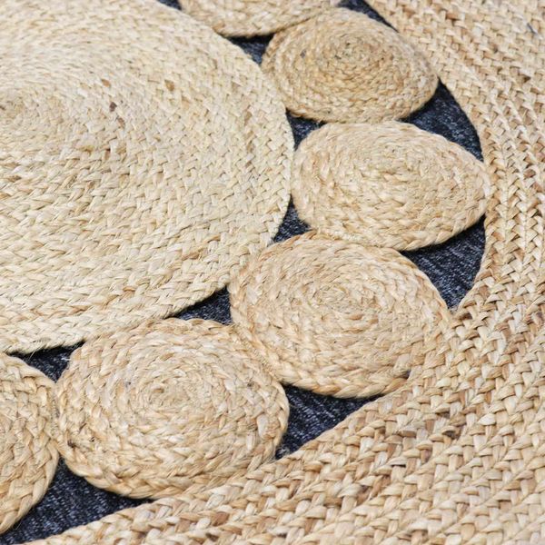 Round Soft Jute Rug Circles Inside 90cm
