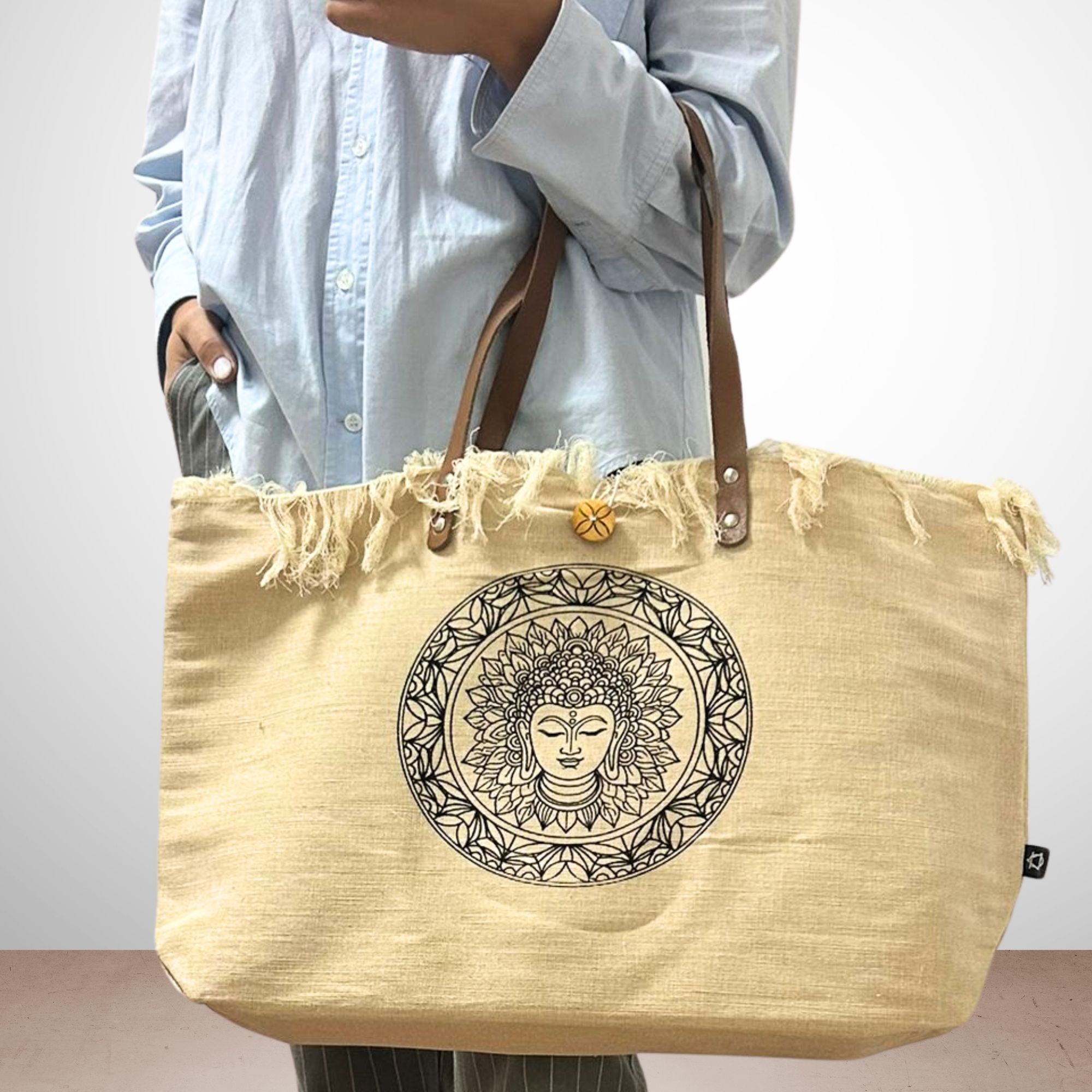 Natural Tote Bags with Leather Handles