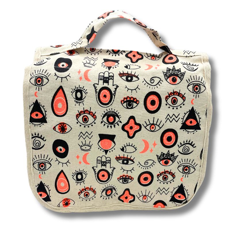 Large Multi Eyes Cotton Canvas Toiletry Bag