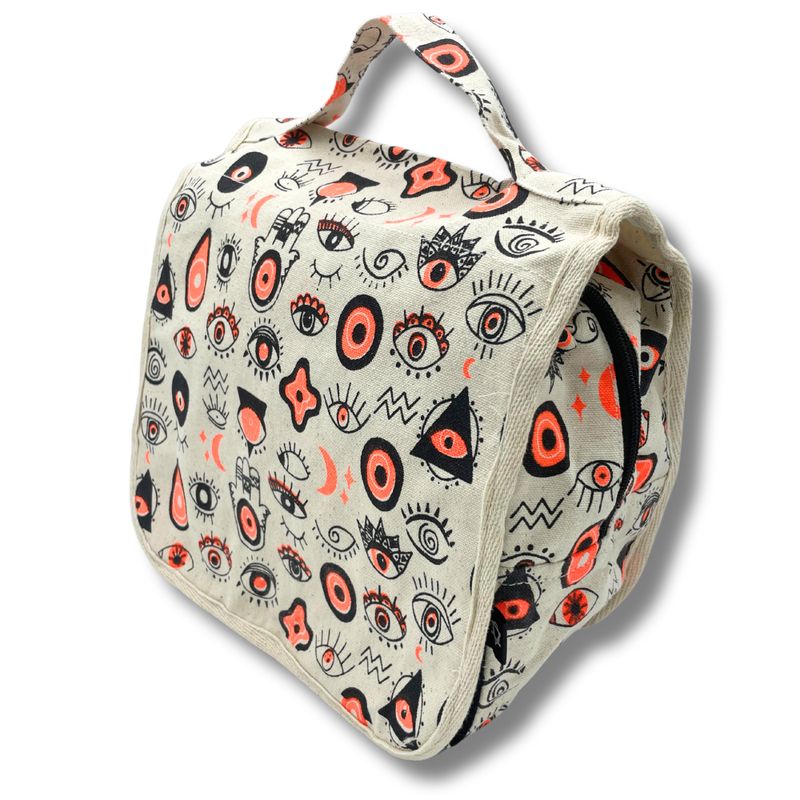 Large Multi Eyes Cotton Canvas Toiletry Bag