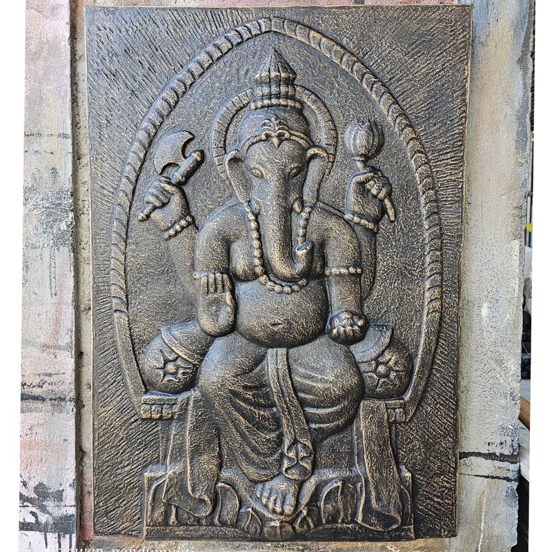 Large Ganpati Antique Gold Relief- 0.7x1m