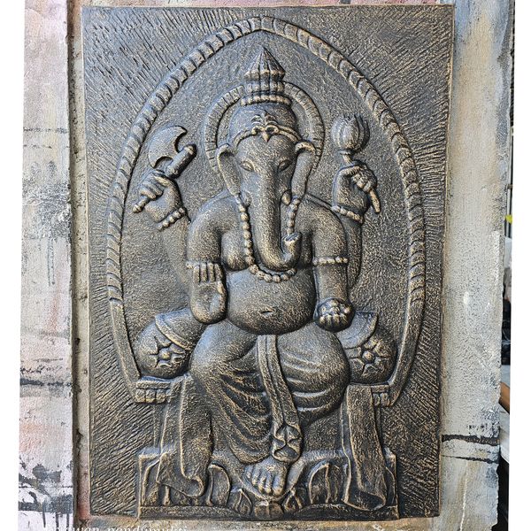 Large Ganpati Antique Gold Relief- 0.7x1m