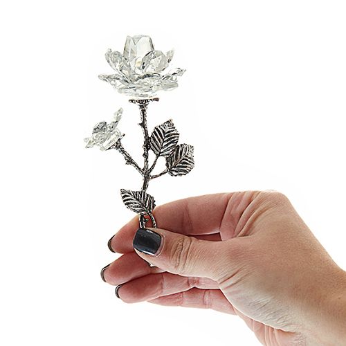 Crystal Rose with Silver Stem