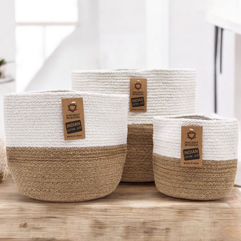 Set of 3 Cotton Rope Storage Baskets - White