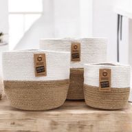 Set of 3 Cotton Rope Storage Baskets - White
