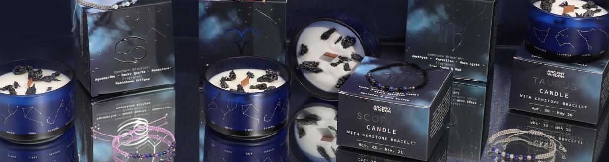 Wholesale Zodiac Crystal Candles with Gemstone Bracelet - AW Artisan Europe - Giftware Supplier