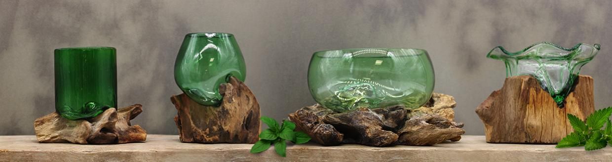Wholesale Recycled glass blown on wood - AW Artisan Europe - Giftware Supplier