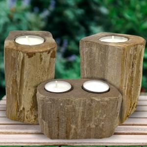 Wholesale Stone candle holders in petrified wood - AW Artisan Europe - Giftware Supplier