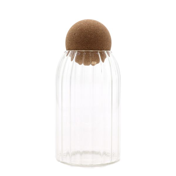 Cottage Cork-Ball Glass Jar - Ribbed - 15cm