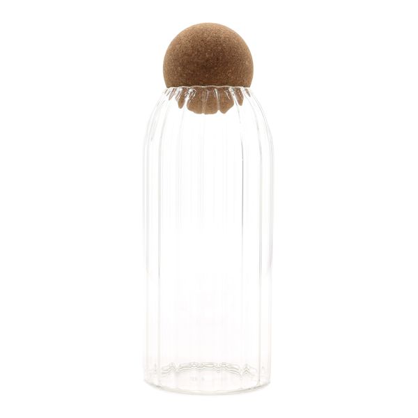 Cottage Cork-Ball Glass Jar - Ribbed - 20cm
