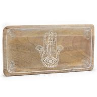 Long Tray 30x15x2.5cm - Hamsa Design Whitewash