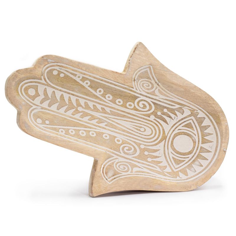 Long Tray 30x20.5x2.5cm - Hamsa Shape with Hamsa Whitewash