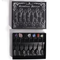 Set of 7 Dark Silver Gemstone Crystal Witch Spoons