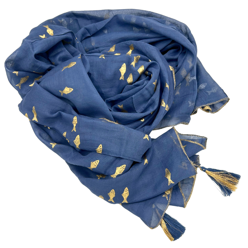Nomad Sari - Pareo - Sea Blue & Gold Fish Design