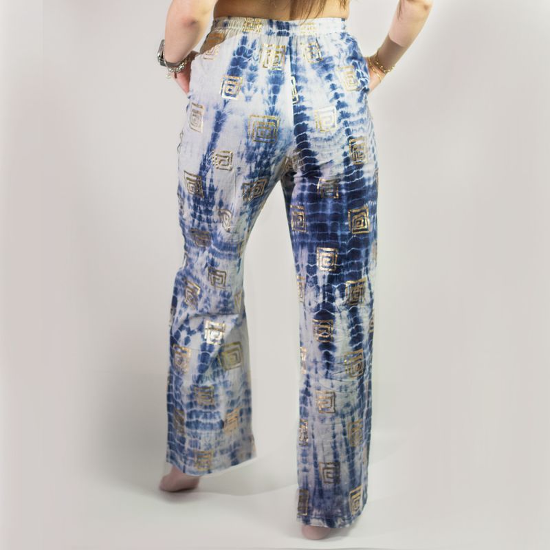 (ML) Nomad Sari - Lounge Pants - Gold & Blue Greek Motiff - Handpainted