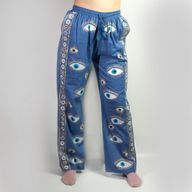 (ML) Nomad Sari - Lounge Pants - Rich Blue & Gold Hand Painted Evil Eye Design