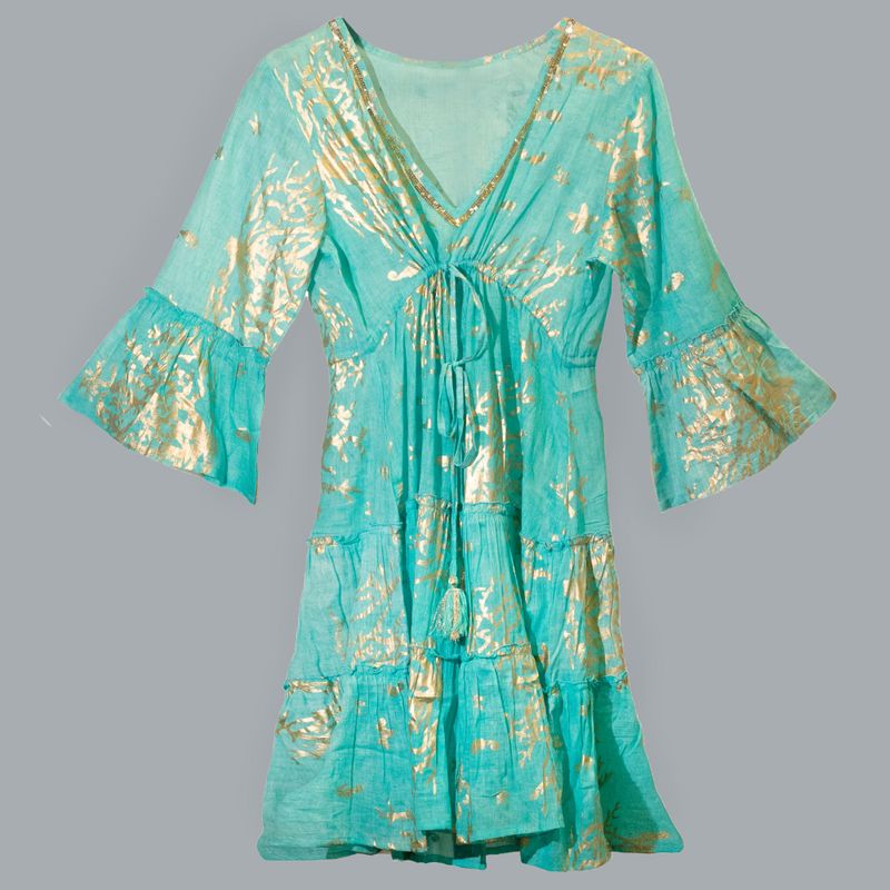 (ML) Nomad Sari On the Med Collection - Dress - Turquoise & Gold Coral Design